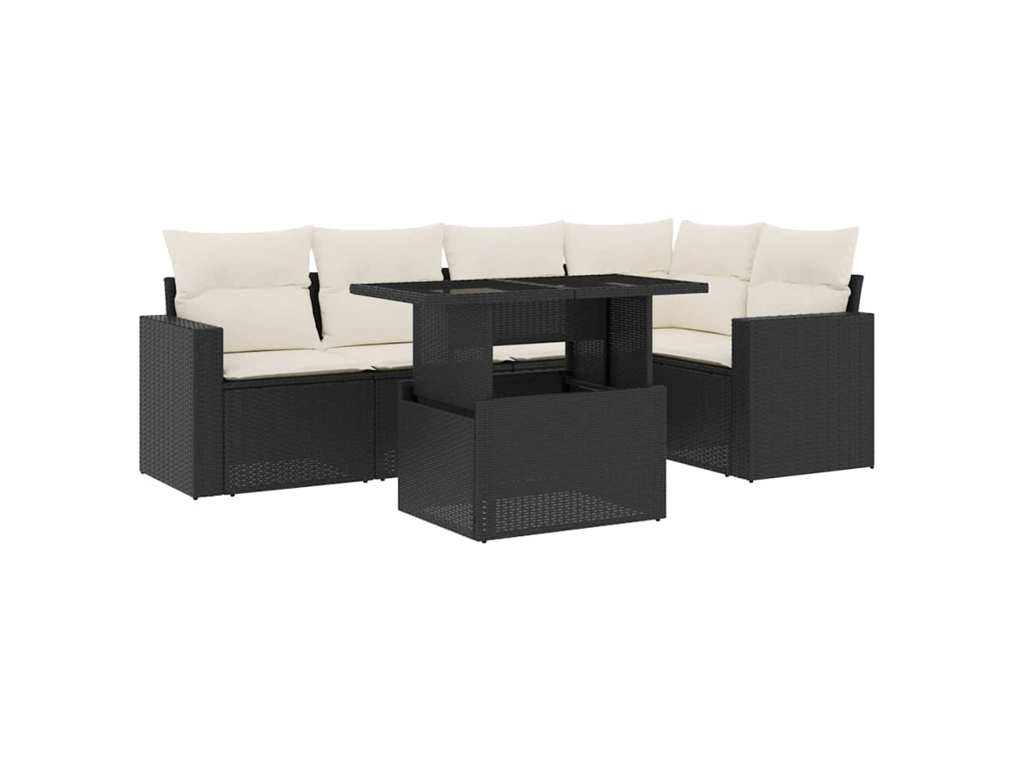 Conjunto 6 Sofás de Jardim com Almofadões VIDAXL Vime Pe Preto