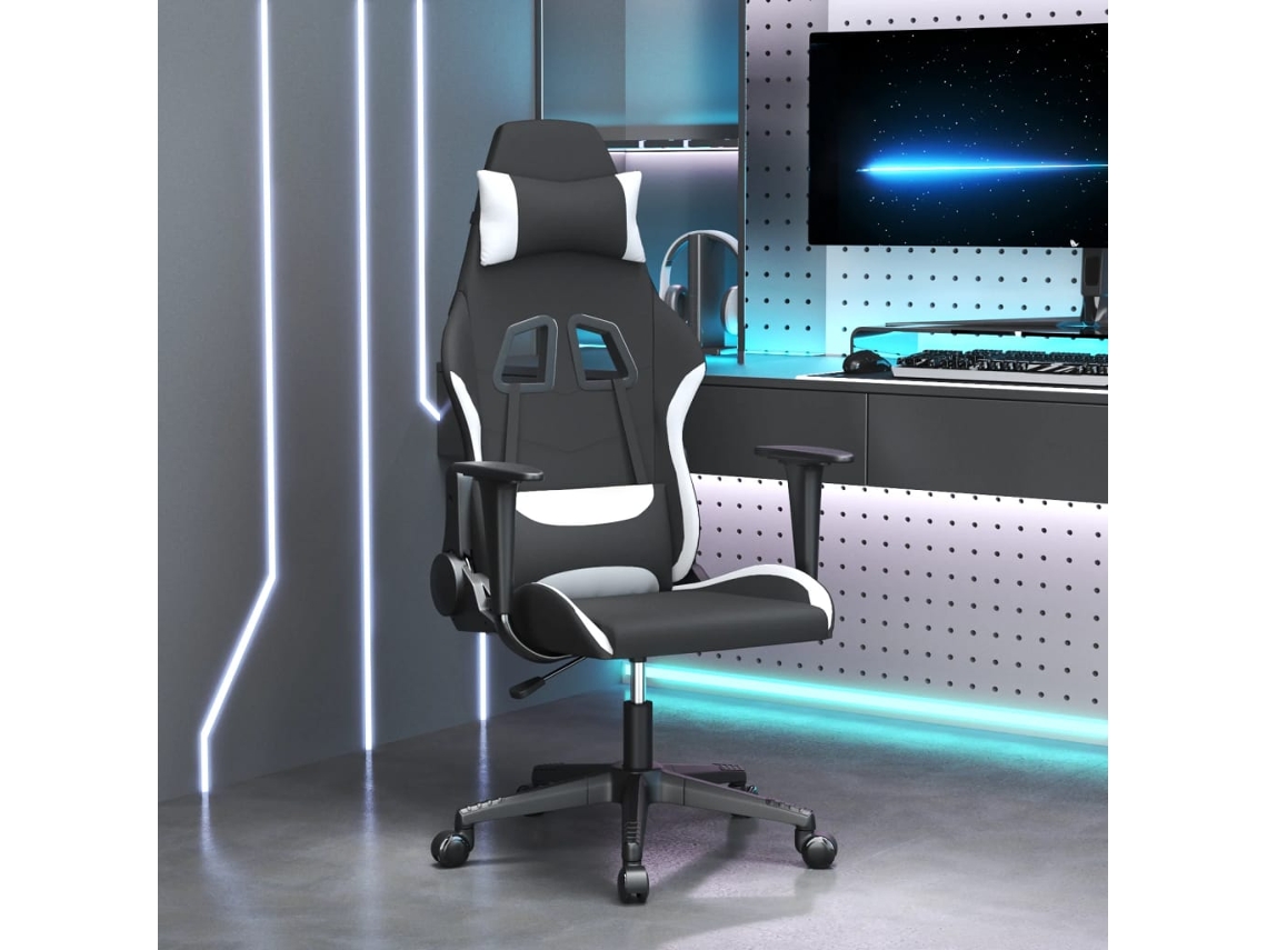Vidaxl Cadeira De Gaming Tecido Preto E Branco