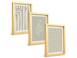 Conjunto De Pinturaspadrões De Plantas Geométricos Moldura Dourada Quadros Para A Sala De Estar Espelharte (3 Peças 20x30 Cm)