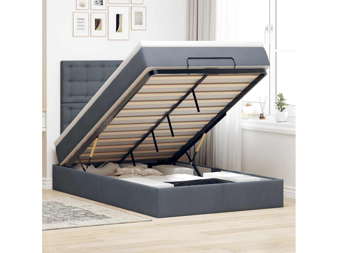 Vidaxl Estrutura De Cama Otomana Com Colchões Cinza Escuro Veludo