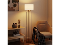Luminária De Chão Para Sala De Estar, Com Cúpula De Linho E Interruptor De Pé, Ø 38 X 161 Cm, Dourada E Bege.