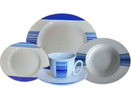 Serviço de Jantar DELLACASA Blue Lines (30 Peças - Porcelana - Branco e Azul)