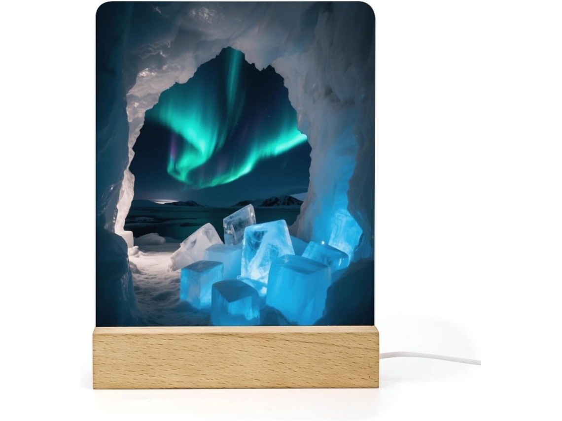 Luminária Noturna De Led Com Design Caverna Gelo E Aurora Boreal, Com Base, Ideal Banheiro, Corredor, Quarto E Sala