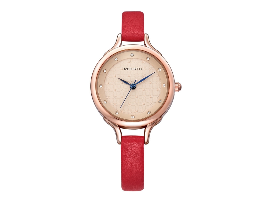 Relógio de Pulso Feminino de Liga com Pulseira Pu Dourado com Strass e Mostrador Redondo