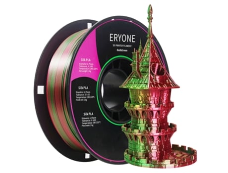 Filamento Pla de Seda de Duas Cores para Impressoras 3D ERYONE Tolerância de 1.75 Mm /- 0.03 Mm 1Kg 2.2Lbs/Carretel Vermelho e Verde
