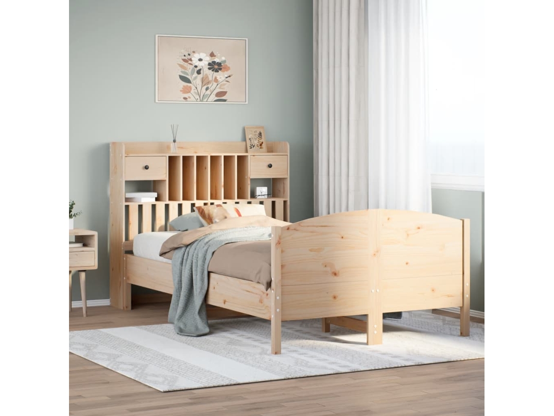 Vidaxl Cama Com Estante Sem Colchão 135x190 Cm Pinho Maciço