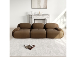 Sofá 3 Lugares Veludo Premium, Modular, Antiderrapante, Montagem Zero, Braços Ergonômicos, Enchimento Alta Resiliência, Marrom
