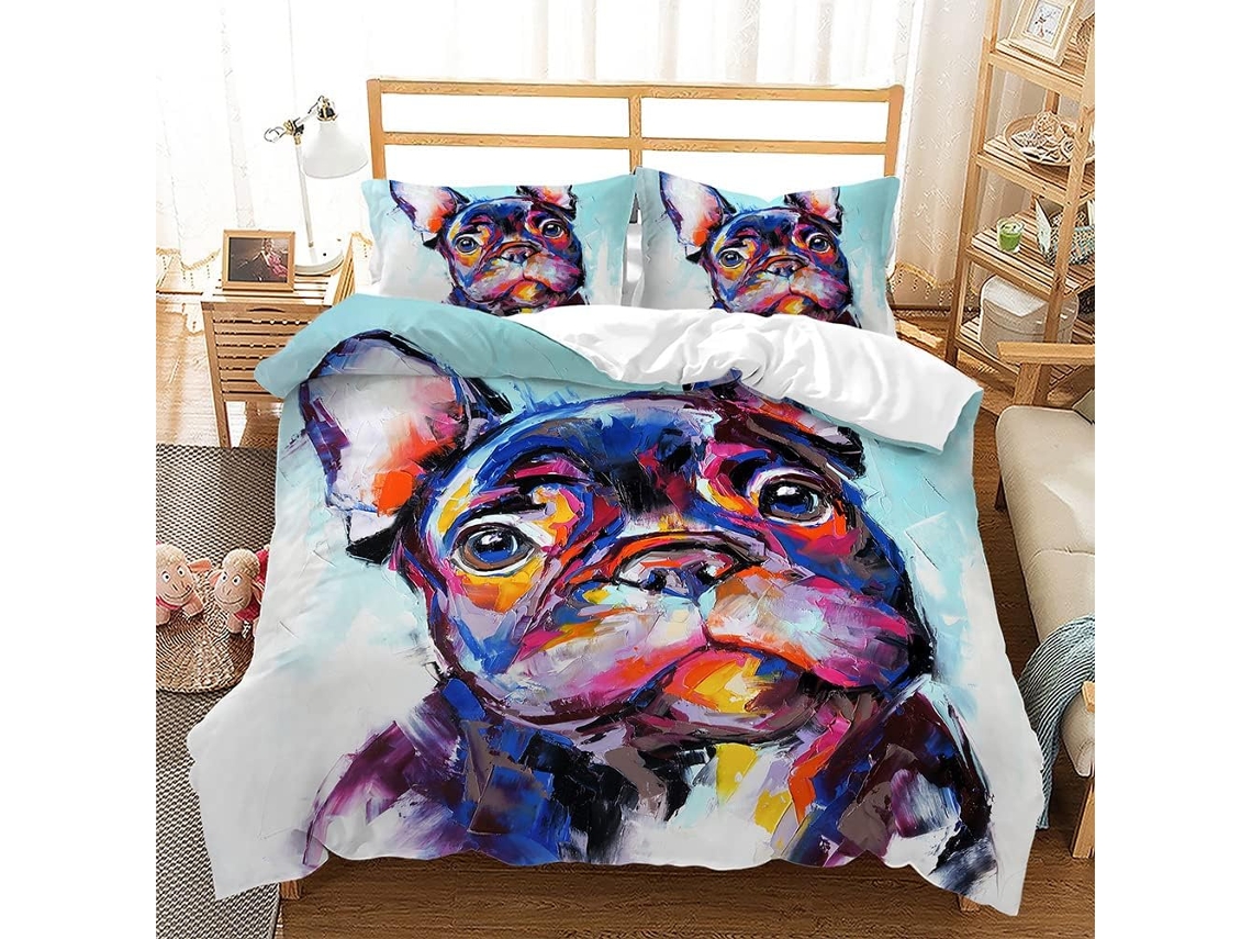 Conjunto de Cama com Estampa Cachorro em Microfibra Fronha 135x200cm