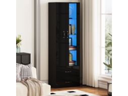 Vitrine com Led 2 Portas Vidro Armário Preto