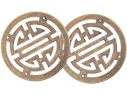 Apliques De Latão, 2 Peças, Estilo Chinês, Diâmetro Em Cm, Acabamento Em Bronze.