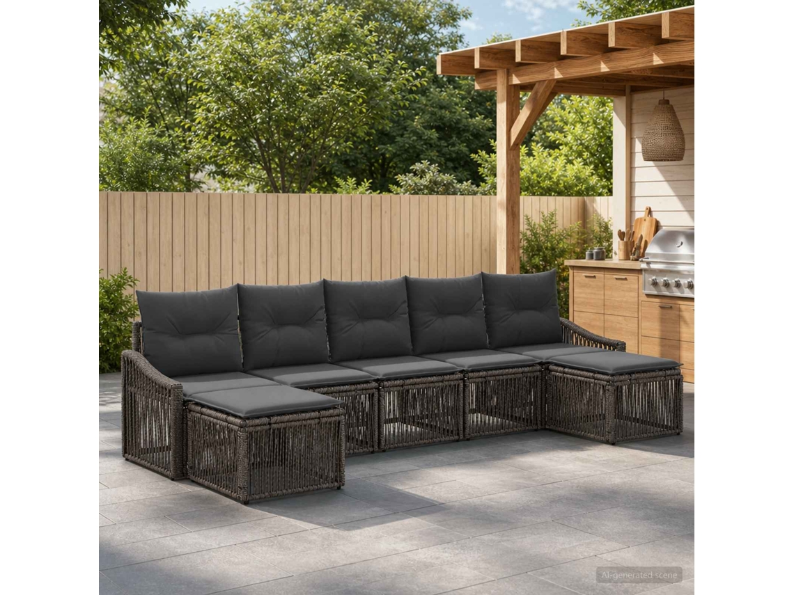 Vidaxl Conjunto De Sofá De Jardim 7 Unid. Cinzento Vime Pe