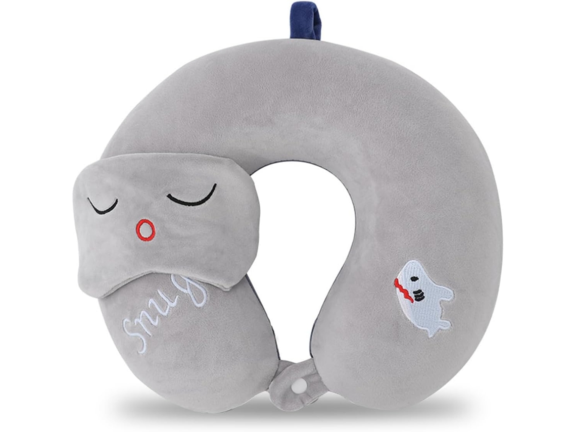 Travesseiro de viagem de espuma viscoelástica Slowmoose Kids com máscara de dormir (Shark)