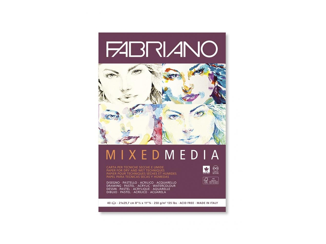 Bloco Mixed Media Fabriano 250Gr A4 40 Fls