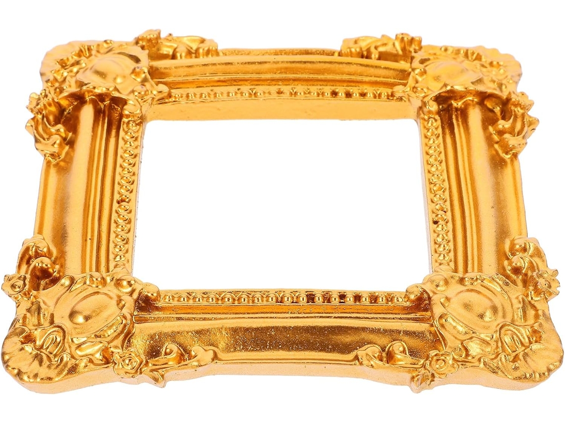 Porta Retratos Parede Resina Dourada Design Retrô Europeu Ornamentado Moldura Quadrada Decorativa Exibição GOKOCO