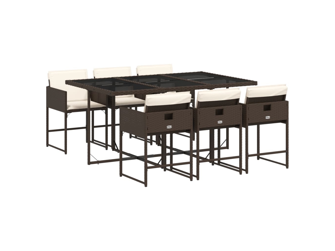 Conjunto de 7 Jantar para Jardim com Almofadões Vime Pe Castanho MAISON EXCLUSIVE