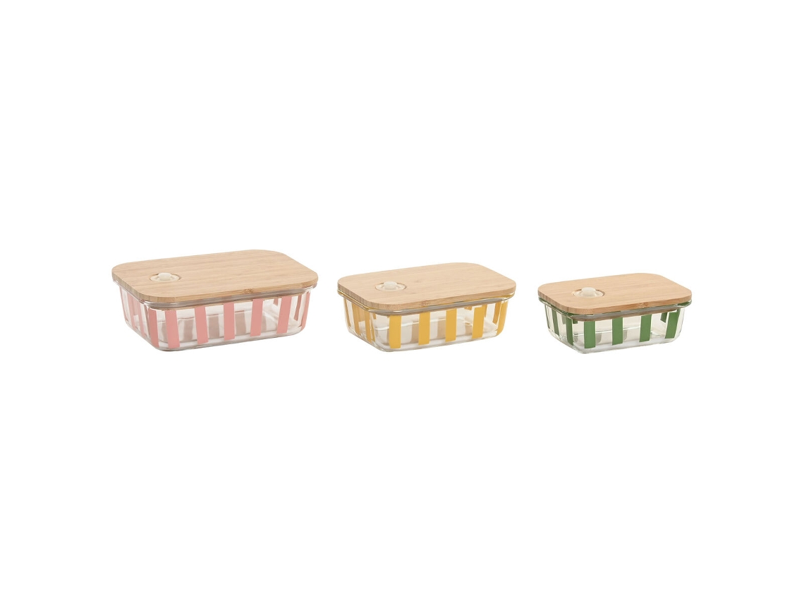 Lancheira Home Esprit Amarelo Verde Coral Cristal Vidro De Borosilicato Riscas Moderno 1 L 660 Ml