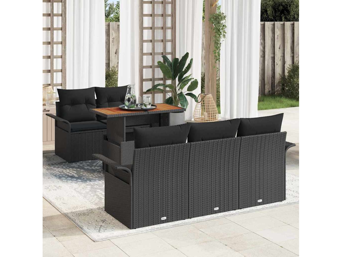 Vidaxl Conjunto De Sofá De Jardim 6 Unid. Preto Rattan Sintético