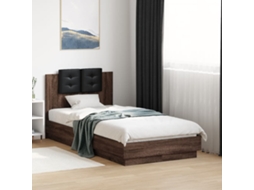 Vidaxl Estrutura Cama C/ Cabeceira Derivados Madeira Carvalho Castanho