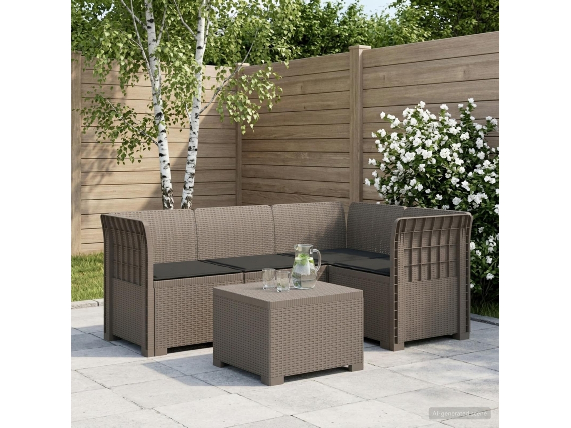 Vidaxl Sofá De Jardim Para 4 Pessoas Com Almofadas Estilo Rattan Pp