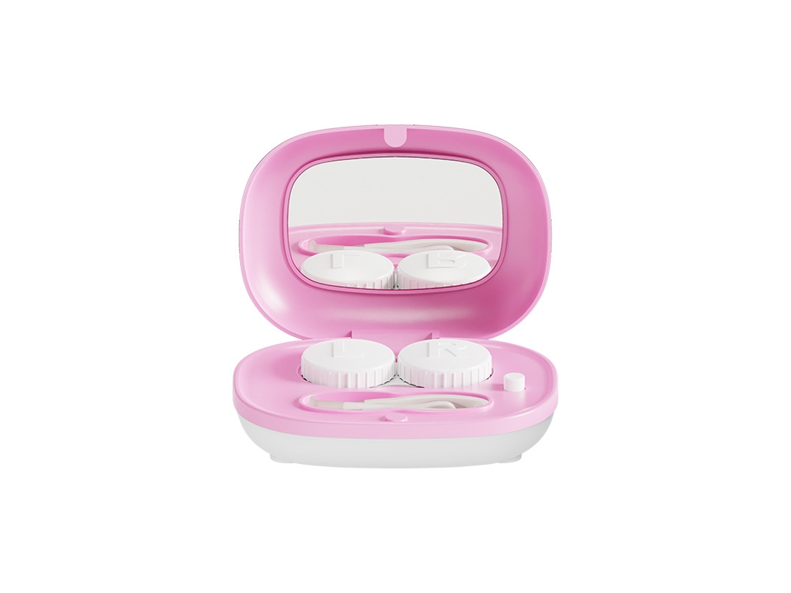 Máquina portátil limpeza lentes contacto. Estojo para lentes coloridas. Prático e compacto.