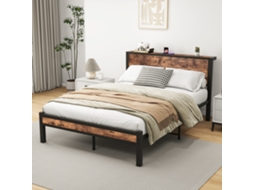 Cama De Metal 140x200 Cm Com Armário Vintage Marrom Silenciosa