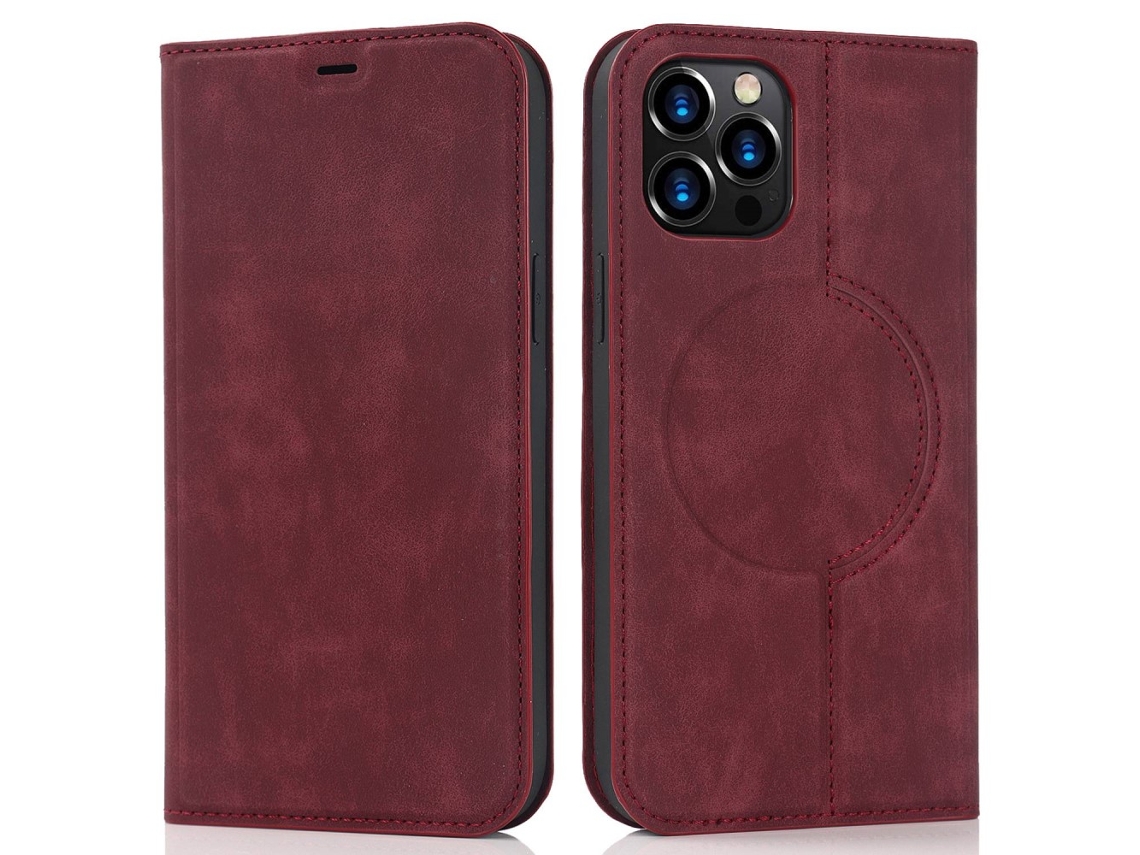Capa Bloqueio Rfid Inch Para Iphone 12 Pro Max Pele Sintética Magnética Com Porta-cartões Vermelho