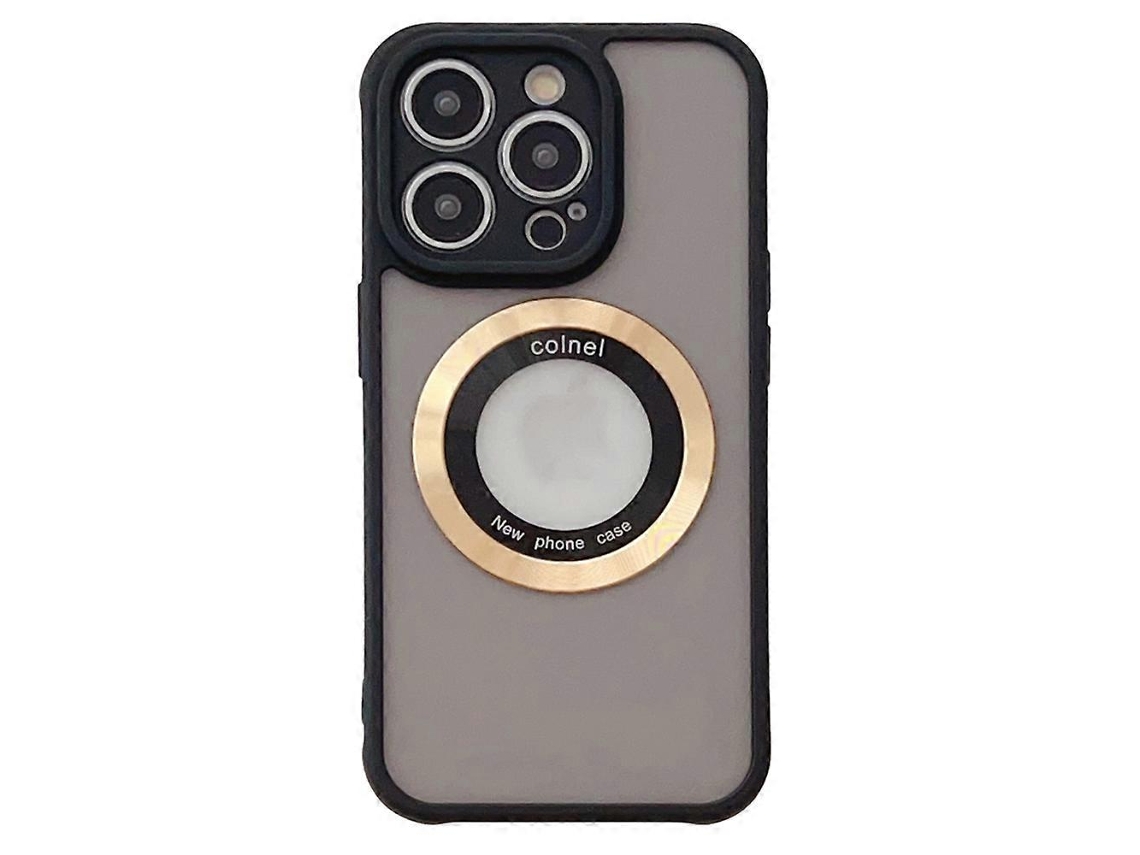 Capa Para Iphone 15 Pro Compatível Com Magsafe Ring Logo View Tpupc Phone Cover - Dourada