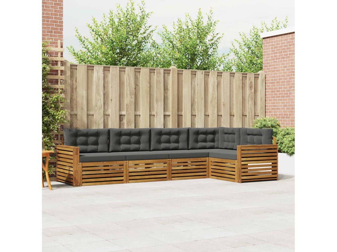 Vidaxl Conjunto De Sofás Para Exterior 5 Unid. Natural E Antracite