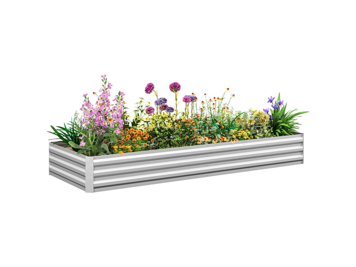 Grande Vaso Retangular de Aço Galvanizado para Terraço com Base Aberta de 241x90,5x30 Cm Prateado Ge
