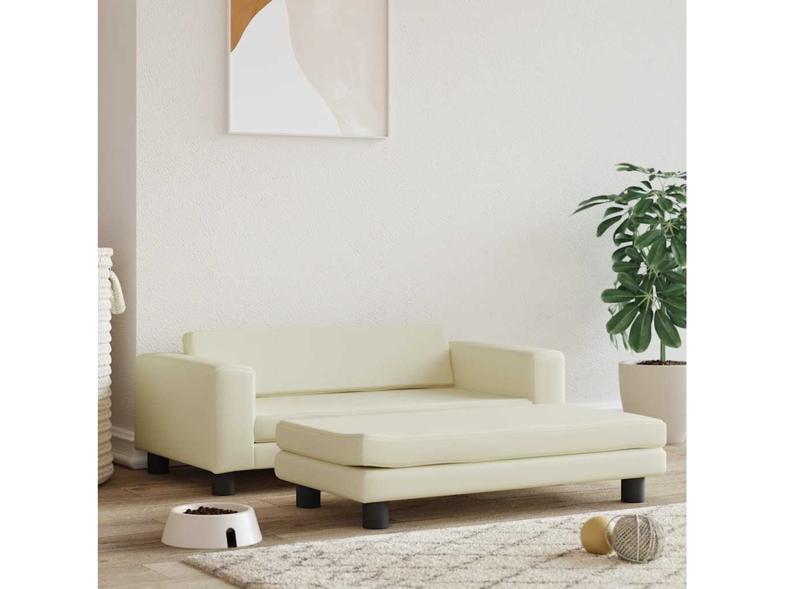 Vidaxl Cama Com Extensão 100x50x30 Cm Couro Artificial Creme