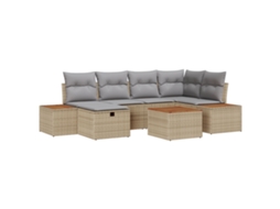 Conjunto 7 Conjunto De Sofá De Jardim Vidaxl Bege Vime Pe (55 X 55 X 37 Cm)
