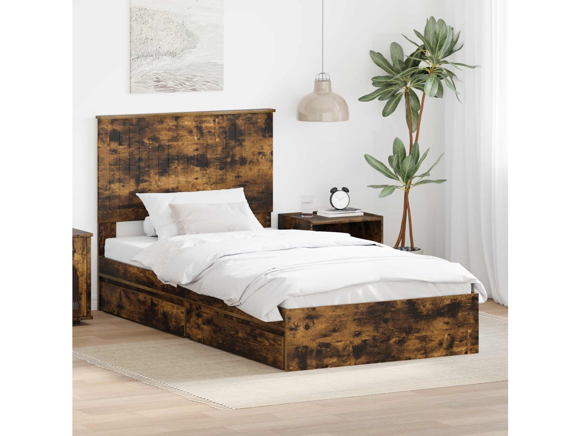 Vidaxl Cama com Armazenamento Carvalho Defumado 100 X 200 Cm