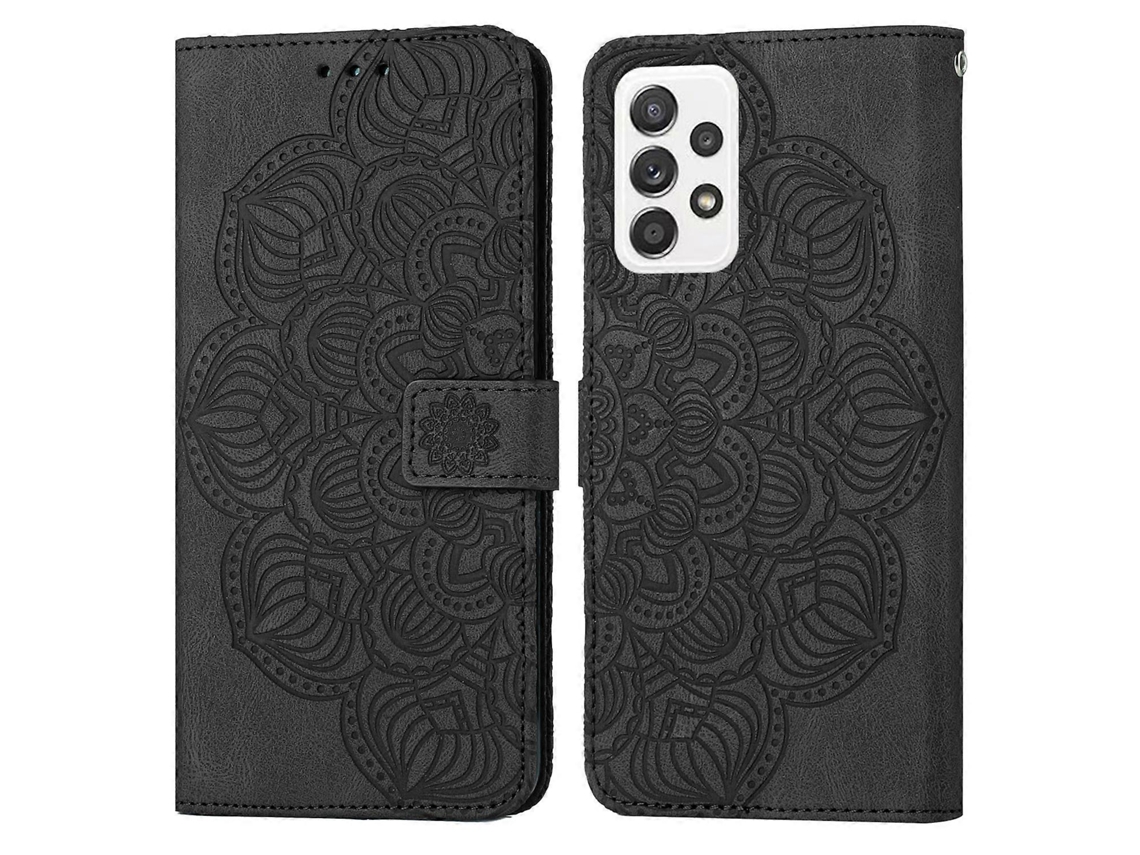 Capa De Couro Flip Com Estampa De Mandala E Relevo Para Samsung Galaxy A32 4g