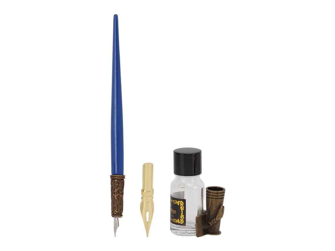 Definir Pluma Pluma De Ave Retro Estuche Regalo Duradero Creativo Para Escritura Fácil Azul Zafiro