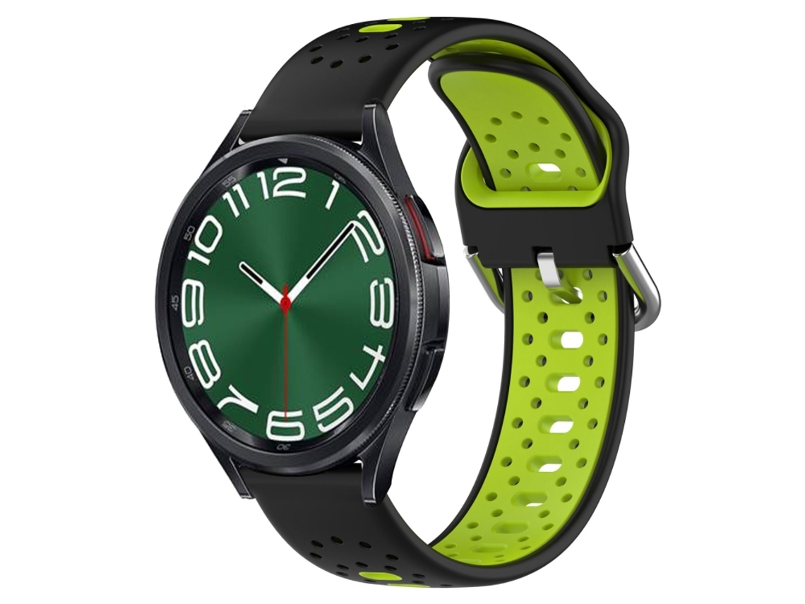 Bracelete Para Samsung Galaxy Watch 6 Classic (47mm) - Silicone Respirável Duas Cores (20mm) - Preto + Verde Limão