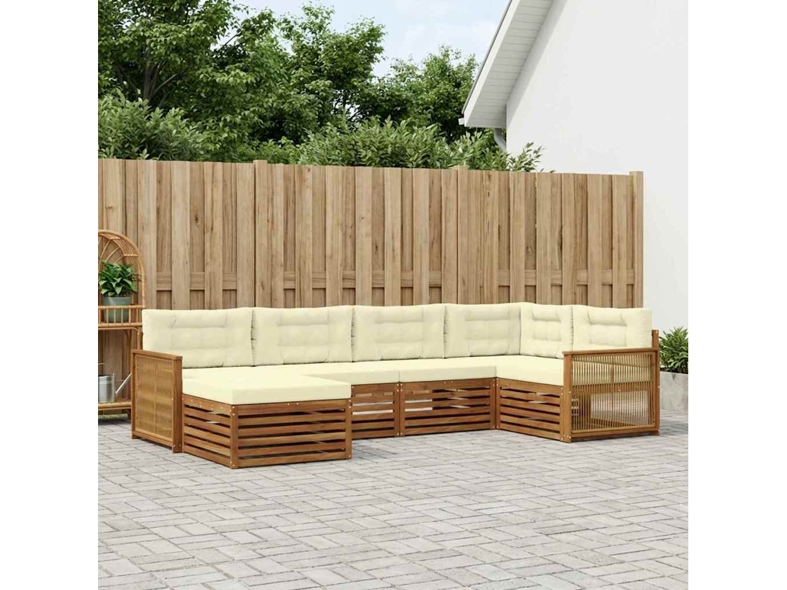 Vidaxl Conjunto De Sofás Para Exterior 6 Unid. Natural E Creme