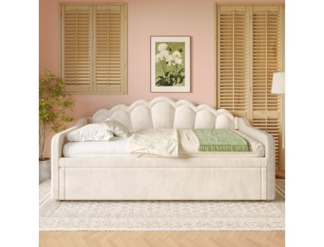 Cama De Dia,individual, Veludo, 90x200 Cm (180x200 Cm), Bege
