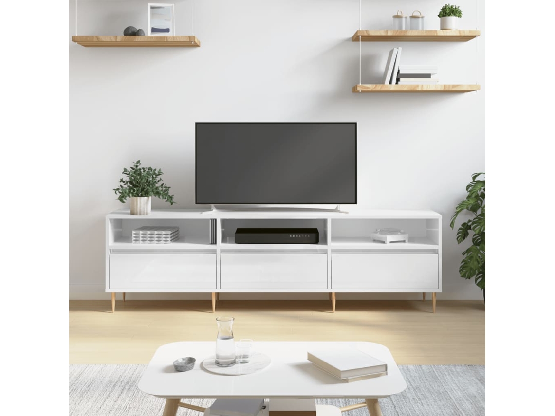 Vidaxl Móvel P/ Tv 150x30x44,5 Cm Derivados Madeira Branco Brilhante