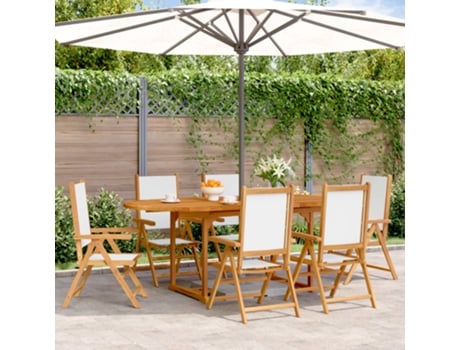 Conjunto 7 Peças Jantar Jardim Tído/madeira Maciça Branco Nata Dkd Home Decor