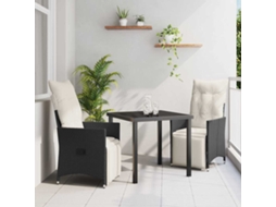 Vidaxl Conjunto de Jantar para Jardim com Almofada 3 Pcs Preto Vime Pe