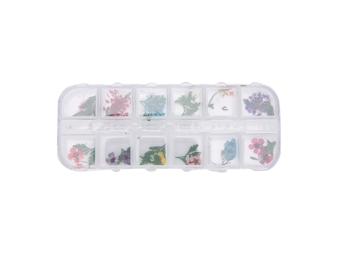 Decoração de unhas com flores secas, 12 unidades, caixa de acessórios, faça você mesmo, arte para unhas.