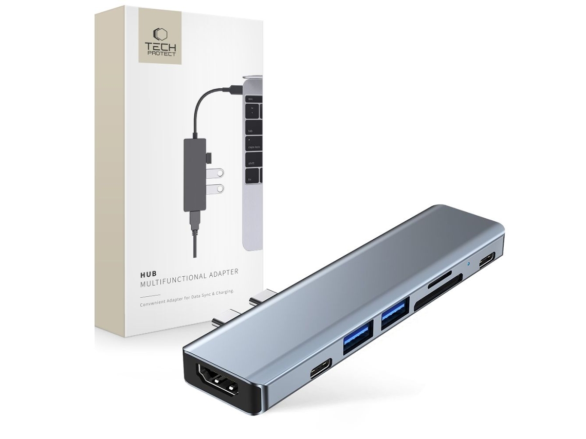 Tech Protect 7 Em 1 Usb C Hub Usb/hdmi/leitor De Cartão De Memória/usb C Cinza Brilvibera