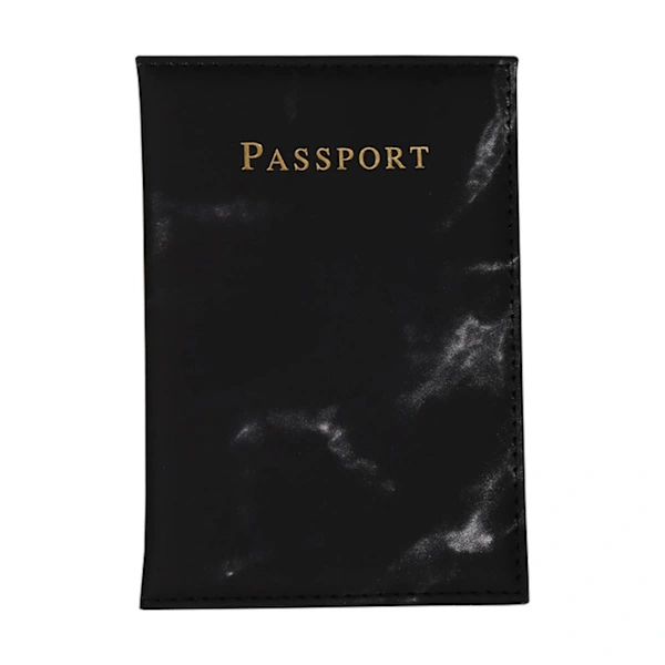 Porta-passaporte Em Couro Com Estampa De Mármore Preto E Detalhes Dourado