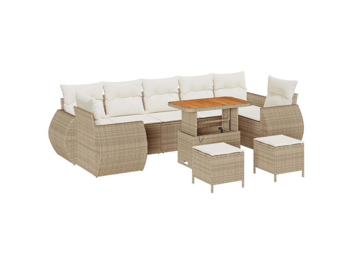 Conjunto 10 Conjunto De Sofá De Jardim Vidaxl Bege Vime Pe (90 X 55 X 71 Cm)
