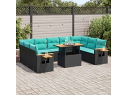 Vidaxl 10 Pcs Conjunto Sofás Jardim C/ Almofadões Vime Pe/acácia Preto