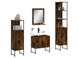 Vidaxl 4pcs Conjunto De Móveis Wc Derivados De Madeira Carvalho Fumado