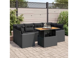 Vidaxl 7 Pcs Conjunto De Sofás P/ Jardim C/ Almofadões Vime Pe Preto