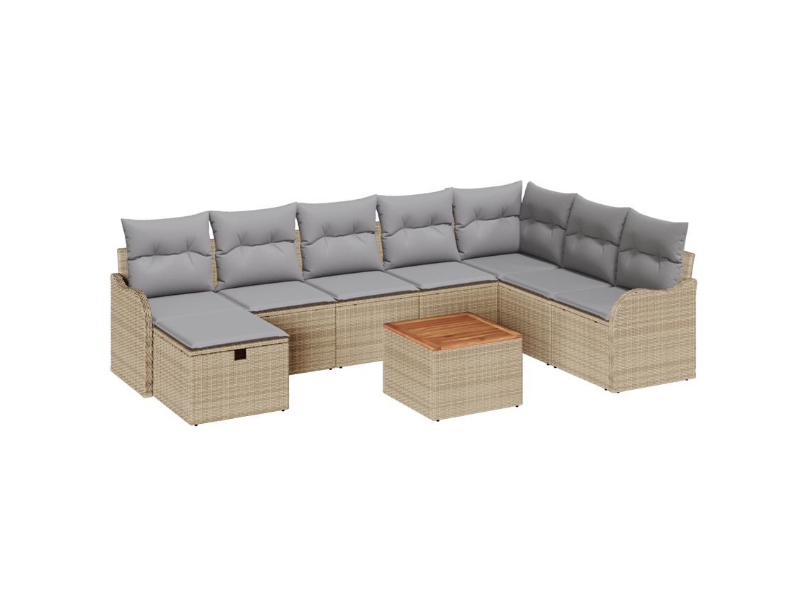 Conjunto 9 Conjunto De Sofá De Jardim Vidaxl Bege Vime Pe (55 X 55 X 37 Cm)