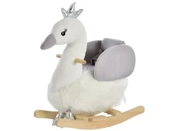 Cavalo Baloiço Em Forma De Cisnei Poliéster, Madeira De Choupo E Metal Cor Branco E Cinza 60x33x59 Cm Homcom