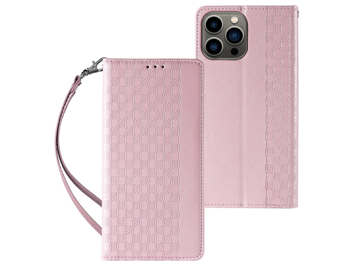 Capa Pega Para Iphone 15 Plus Pele Sintética Magnética Rosa